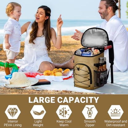 NECKORY Cooler Backpack, Lightweight and Soft Backpack Cooler for Men Women, Insulated Lunch Bag for Camping Traveling Hiking - color: Coffee