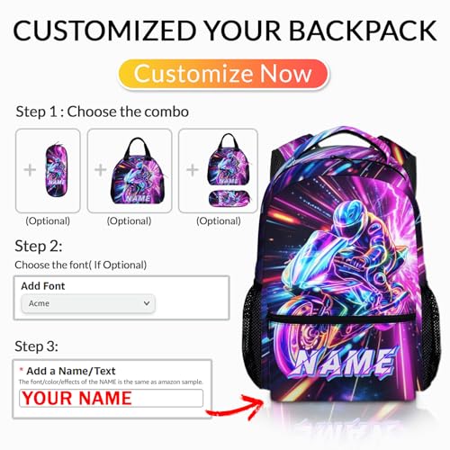 Boys Backpack Personalized Motorcycle Backpacks for Kids Toddler, Cool Print Custom Bookbag for Preschool Primary Kindergarten - color: Green