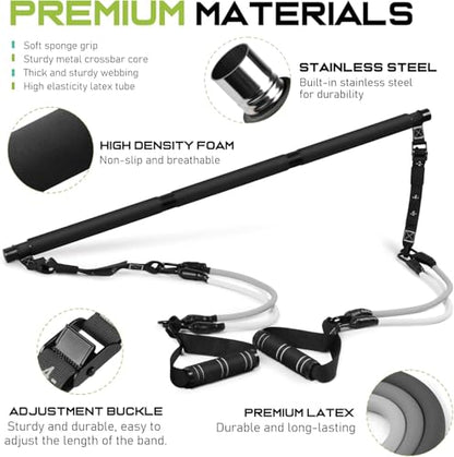 Pilates Bar Kit with Resistance Bands, Multifunctional Pilates Bar for Women & Men with Heavy-Duty Metal Adjustment Buckle, Pilates Home Equipment for Full BodyWorkouts - color: Black