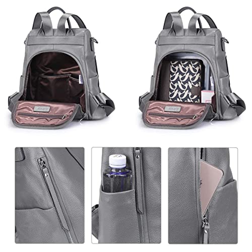 S-ZONE Leather Backpack Purses for Women Antitheft Rucksack Shoulder Bag Medium - color: Grey