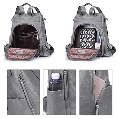 S-ZONE Leather Backpack Purses for Women Antitheft Rucksack Shoulder Bag Medium - color: Grey