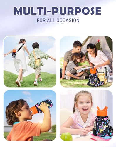 Miss Adola Water Bottle Carrier with Strap - Insulated Kids Water Bottle Holder for Boys Girls Bottle Bag for 10-18Oz - color: Rainbow Ice Cream