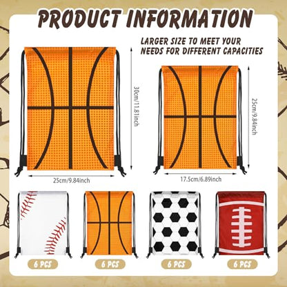 Tanlade 24 Pcs Drawstring Bags Cinch Sack Candy Drawstring Bag Goodie Favor Bags Supplies Gifts for Sports Party Men Women(Mixed ball,10 x 12 Inch) - size: 10 x 12 Inch, style: Mixed Ball