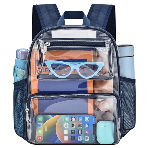 Bagenius Clear Bag for Stadium Events, 12x6x10 Clear Backpack with Reinforced Strap, Fashion Backpack for Sports Concerts Work Travel, Navy - color: Navy