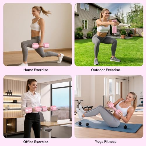 JOROTO 4-in-1 Adjustable Dumbbell Set of 2, 16LBS/22LBS Hand Weights for Women, Men, Upgraded TPE Soft Handle, 1s-Adjust Dual-Stable Dumbbell Set for Women Home Gym Exercise Training - color: B-Pink-22 LBS Pair