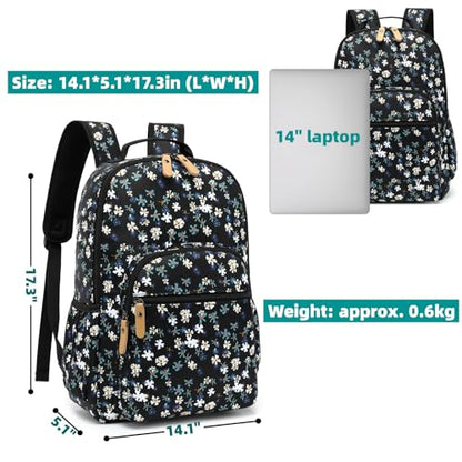 Leaper Water-resistant Floral Laptop Backpack Women Travel Bag Bookbags Satchel (Dark Blue-White Flower2) - color: Dark Blue-white Flower2, size: Large