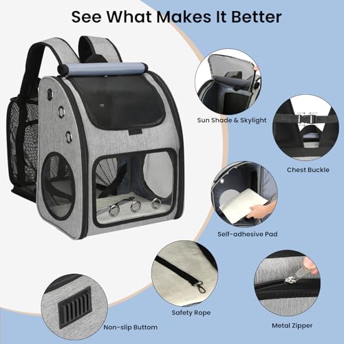Expandable Cat Carrier Backpack, Large Space,Airline Approved, XL | Pet Backpack Carrier for Small Cats & Dogs up to 25 lbs, Travel Backpack for Hiking/ Vet, 4 Entrances, Breathable Ventilated - color: Grey-XL