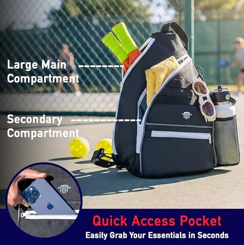 Nomad USA Pickleball Bag for Men & Women,10L Sports Bag Pickleball Backpack w/Fence Hook, Safety Pockets, 3 Compartments, Adjustable Sling Bag for Shoe,Gear,Equipment,Paddles,Balls,Accessories