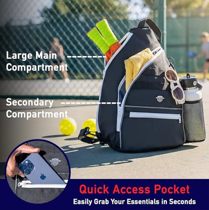 Nomad USA Pickleball Bag for Men & Women,10L Sports Bag Pickleball Backpack w/Fence Hook, Safety Pockets, 3 Compartments, Adjustable Sling Bag for Shoe,Gear,Equipment,Paddles,Balls,Accessories