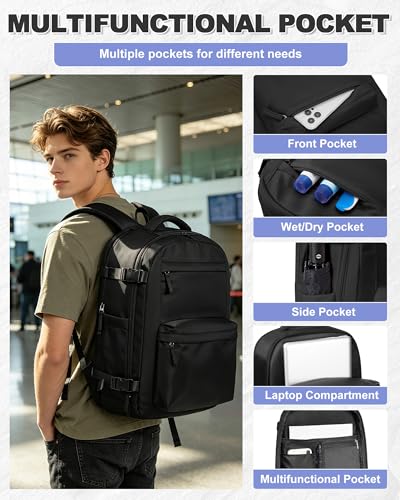winspansy Vacuum Backpack Travel with Pump Carry on Luggage Flight Approved Essentials Personal Item Travel Bag with Vacuum System Waterproof Compression Backpack for Women Men Mochila de Viaje Black - color: C2-black