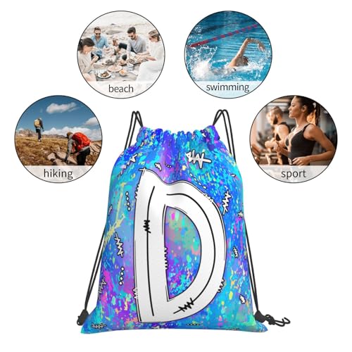 Drawstring Backpack Bag Sport Gym Sackpack Initial Blue Draw String Cinch Bags Bulk String Backpack Storage Bag for Women Men Letters D - color: Letters D