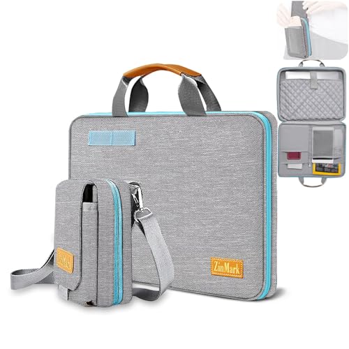 ZINMARK Laptop Case 15.6 Inch Briefcase Military-Grade Protection with Detachable Belt Bag, Compatible All Model of 15-16 Inch MacBook Pro and Most Popular 15.6 Inch Notebooks Chromebooks (Gray&Blue) - color: Gray&blue