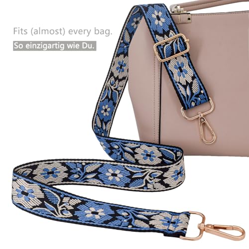 Replacement Purse Strap Shoulder Strap Adjustable Crossbody Strap for Women Crossbody Wide Shoulder Bag - color: Blue Floral-gold Metal