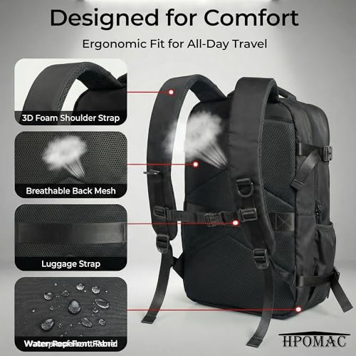 Vacuum Seal Travel Backpack Expandable with Compression System Carry-on Backpack with 17" Laptop Mochila, Water Bottle Pocket, Personal Item Backpack for Weekender Business Hiking, Water Resistant - color: Black, size: 40L