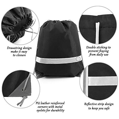 BeeGreen Drawstring Backpack Bags 20,30,50 Packs Reflective String Bags for Gym Sport Trip Cinch Sack DIY for Women Men - color: Black Flective