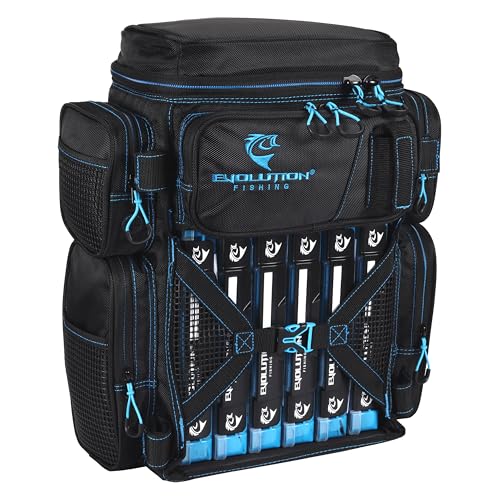 Evolution Fishing Drift Series Tackle Backpack, Outdoor Rucksack w/ 6 Fishing Tackle Trays, Heavy Duty - color: Blue, size: 3600