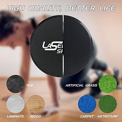 Laser Sports Dual‑Sided Exercise Sliding Discs with 4 Resistance Bands & Storage Bag – Core Sliders for Ab Workouts, Strength Training, Home Gym Fitness, Physical Therapy & Low‑Impact Exercise