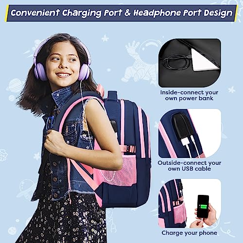 ACESAK Backpack for Girls - Girls Backpack Schoolbag for Kids Children Teens Elementary Middle School Bags, Waterproof Lightweight Kids Bookbag Backpacks Casual Daypack with Lunch Bag Set - color: Pink