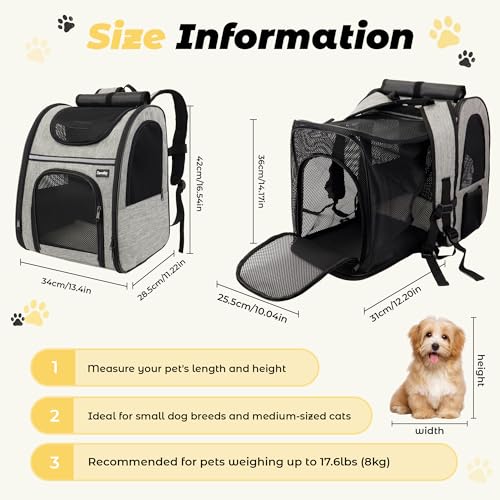 Zavothy Cat Backpack Carrier – Expandable Airline Approved Pet Travel Bag for Cats & Small Dogs, Breathable Mesh Pet Carrier Backpack with Padded Base (Grey) - color: Grey