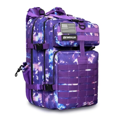 45L Military Tactical Backpack for Men & Women Bug Out Bag Assault pack Molle Daypack Hiking Trekking Rucksack (2.0 side pockets (purple tie-dye) - color: 2.0 Side Pockets (Purple Tie-dye）
