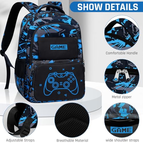 Glow in The Dark Backpack for Boys - Game Boys Backpack for Kids Children Teens Elementary Middle School - 17″ Gamer Bookbag Travel Back Pack for Age 6-18 - color: Game001-backpack Only