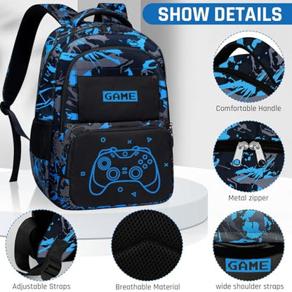 Glow in The Dark Backpack for Boys - Game Boys Backpack for Kids Children Teens Elementary Middle School - 17″ Gamer Bookbag Travel Back Pack for Age 6-18 - color: Game001-backpack Only