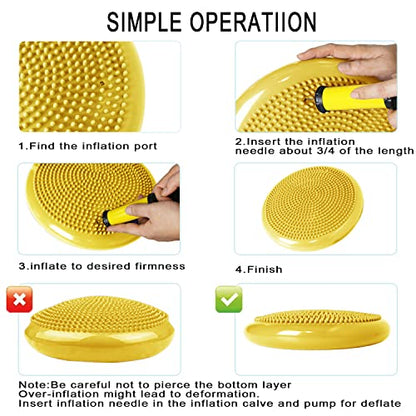 Wobble Cushion, Balance Disc, Wiggle Seat, Balance Pads for Physical Therapy, Stability Disc, Wobble Board for Dogs, Office, Sensory Kids, Classroom with Spiky Massage Ball - color: Yellow