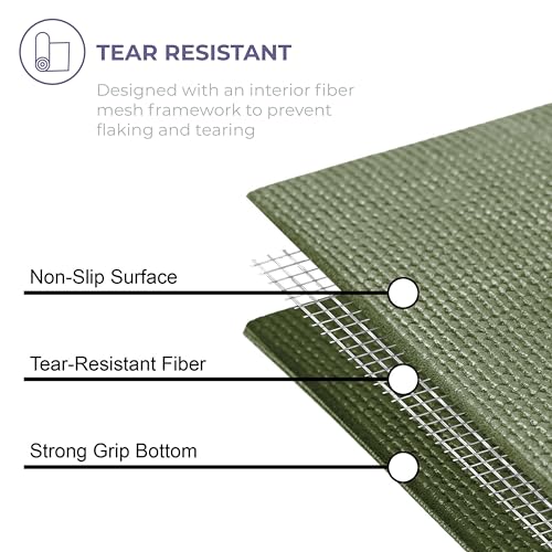 Voyage Yoga Mat, 6 Pack, 72" x 24" Professional Studio and Gym Bulk Yoga Mats, 5mm Thick, Durable, Anti-Tear, Non Slip Fitness and Exercise Mats - color: Olive Green
