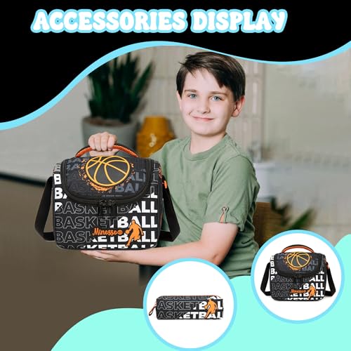Backpack for School Boys Backpack 8-12 Years Old Kids Backpacks Boys with Lunch Box Pencil Case Kids Bookbag for Elementary Back to School Supplies - color: Black Basketball