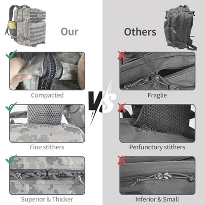 45L Grey Camo Military Tactical Backpack 3 Day Molle Assault Pack Large Army Bug Out Bag Rucksack Daypack for Men Outdoor Hiking Army Camping Hunting - color: Acu Camo