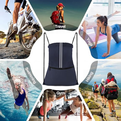 Drawstring Backpack Large Sports Draw String Bag for Men and Women (Navy Blue) - color: Two Tone Navy Blue