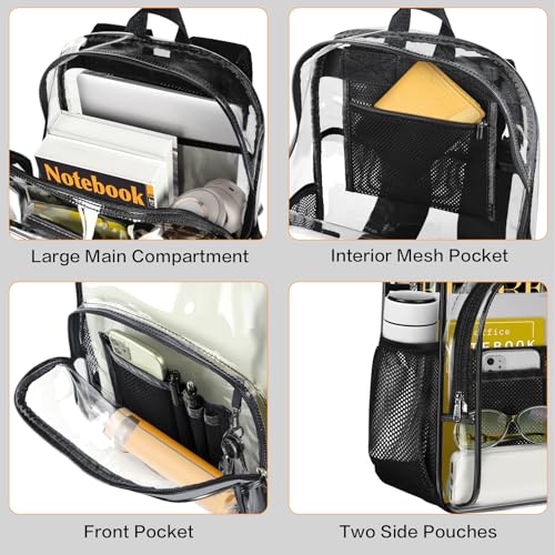 PAMANO Clear Backpack, Heavy Duty Transparent Reinforced Bottom See Through for College, Travel Work Security - color: Black