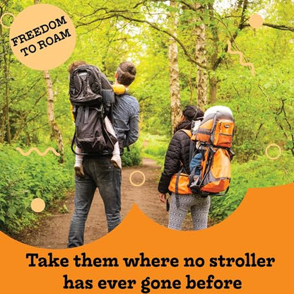 Hiking Baby Carrier Backpack - Comfortable Toddler/Baby Backpack Carrier System with Diaper Change Pad, Insulated Pocket + Rain and Sun Hood to Protect Your Child - color: Orange/Grey