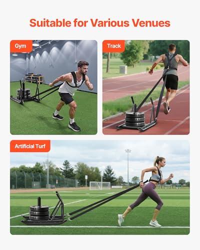 VEVOR Football Sleds and Chutes, Weight Sled, Football Training Pull Push Running Sled, Fitness Workout Sled Push Gym Equipment, Adjustable Height Handle, Compatible 1/2 in Weight Plates - style: Push Pull-BK