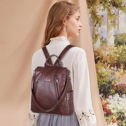 ZOCAI Backpack Purse for Women Medium Anti-Theft Backpacks Purses Design Leather Shoulder Bags with Removable Strap - color: Wine