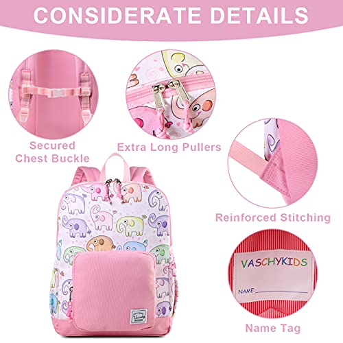 VASCHY Kids backpacks, Cute Lightweight Water Resistant Preschool Backpack for Boys and Girls Chest Strap | Cute - color: Elephants Pink, size: Small (4-6 Yrs) - 15'' H