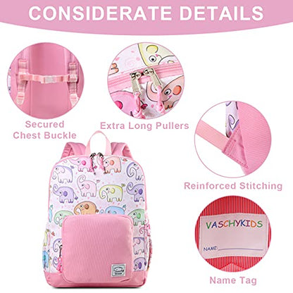 VASCHY Kids backpacks, Cute Lightweight Water Resistant Preschool Backpack for Boys and Girls Chest Strap | Cute - color: Elephants Pink, size: Small (4-6 Yrs) - 15'' H