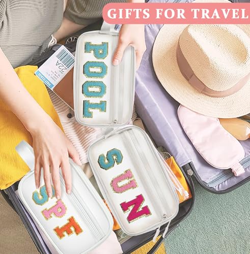 COSHAYSOO Clear Sunscreen Bag SPF Beach Vacation Essentials Waterproof Summer Pool Must Have Accessories for Women Teen Girls, Family Beach Day Organizer Toiletry Pouch Travel Gifts Preppy Letter - color: White-SPF