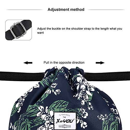 XEYOU Drawstring Sports Backpack Lightweight Gym Yoga Sackpack Shoulder Rucksack Casual Outdoor Daypack for Women and Men | Lightweight - color: Small White Flowers
