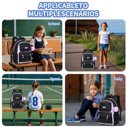 CYOQX School Backpack for Girls Cute Backpack Elementary Middle School High School Teenage Girls Schoolbag (Black Purple) - color: Black Purple