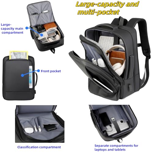 Business & Travel Laptop Backpack, Expandable Laptop Backpack,Carry on backpack,With USB Charging Port, Water Resistant, Men Women (01#Black) - color: 01#black