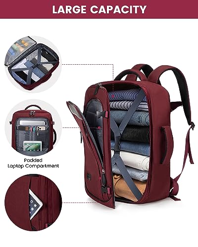LOVEVOOK Carry on Backpack, 45L Large Travel Backpack for Women Men Airline Approved, Expandable Large Suitcase Backpacks With 4 Packing Cubes, Aer Travel Pack 3, Water Resistant Weekender Bag - color: Red, size: X-Large