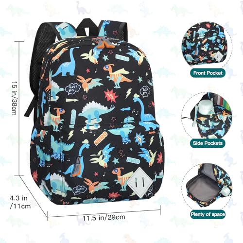 Kids Backpack for Girls Boys - 15 Inch Dinosaur Childrens Backpack Cute School Bag Kindergarten Backpack for Ages 3-8, Black - color: Black