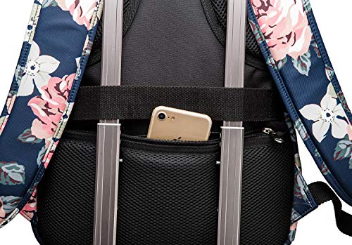 Kinmac Waterproof Laptop Travel Outdoor Backpack with USB Charging Port for 13 inch 14 inch and 15.6 inch Laptop（White Rose） - color: Pink Rose