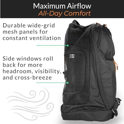DJANGO Dog Carrier Backpack – Pet Backpack for Small Dogs & Cats with Hip Belt, Laptop Pocket & Water Bottle Sleeve – Travel Dog & Cat Carrier for Hiking, Camping & Commuting (Midnight Black)