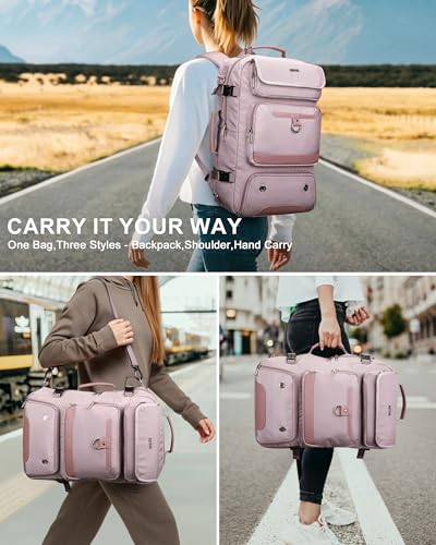 PIJUSHI Carry on Travel Backpack for Women Convertible Duffel Bag Backpack Large Luggage Rucksack Fit 16 Inch Laptop(PE039 Light Purple) - color: Light Purple