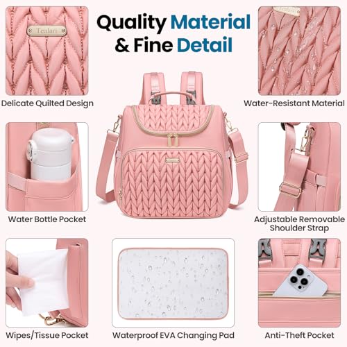 Tealari 4 in 1 Convertible Diaper Bag Backpack,Waterproof Baby Diaper Bag with Changing Pad,Converts into Baby Tote Bag,Diaper Backpack,Stroller Bag and Crossbody Diaper Bag - color: Pink