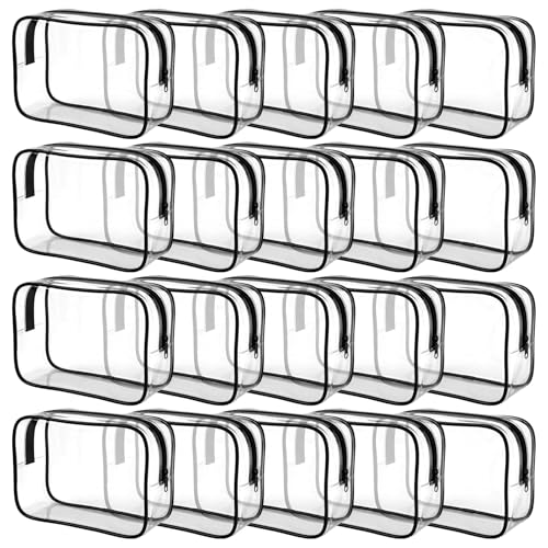 20 Packs Clear Makeup Bag, Bulk Makeup Bags Waterproof PVC Toiletry Bag with Zipper for Travel, Cosmetic Bags for Women Men, Clear Cosmetic Pouch Organizer Case (Black) - color: 20 black