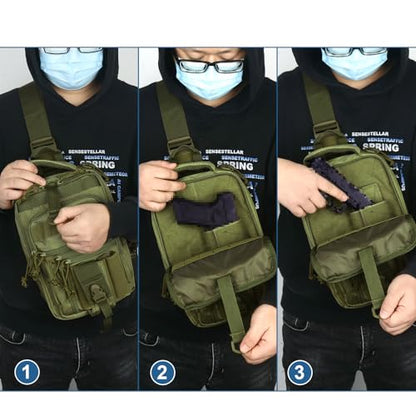 DegeTMVe Dual Pistol Holster Chest Bag Concealed Carry Sling Crossbody Tactical Gun Convertible Backpack Shooting Hunting - color: Green