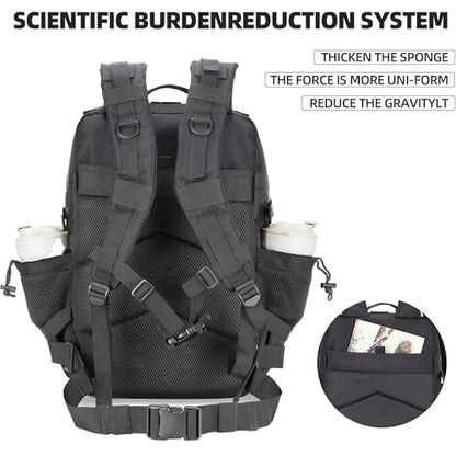 Lovelinks21 45L Tactical Assault Backpack 3 day assault pack with Molle Waterproof backpack Rucksack for Tactical Backpacks (Black Rose) - color: Black Rose